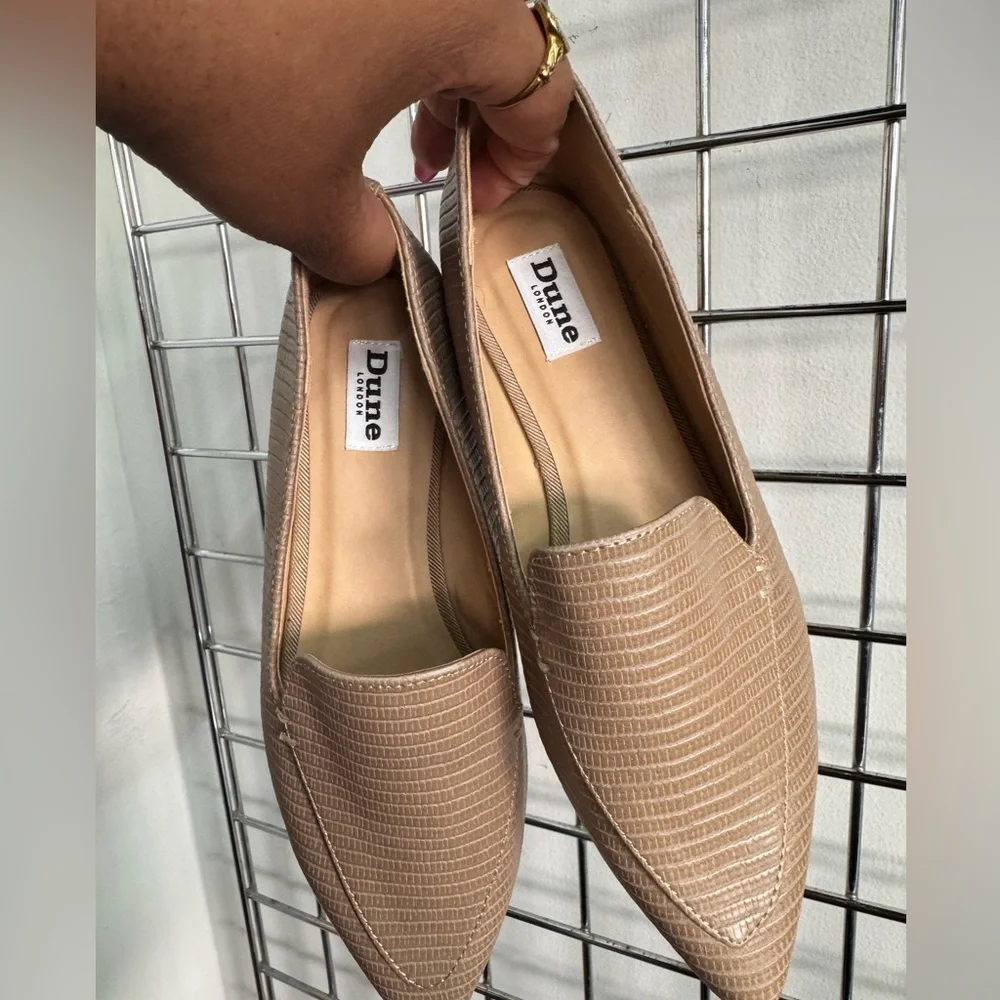 Dune London Haiti Taupe Croc Embossed Pointed Toe Ballet Flats Womens Size 36 6